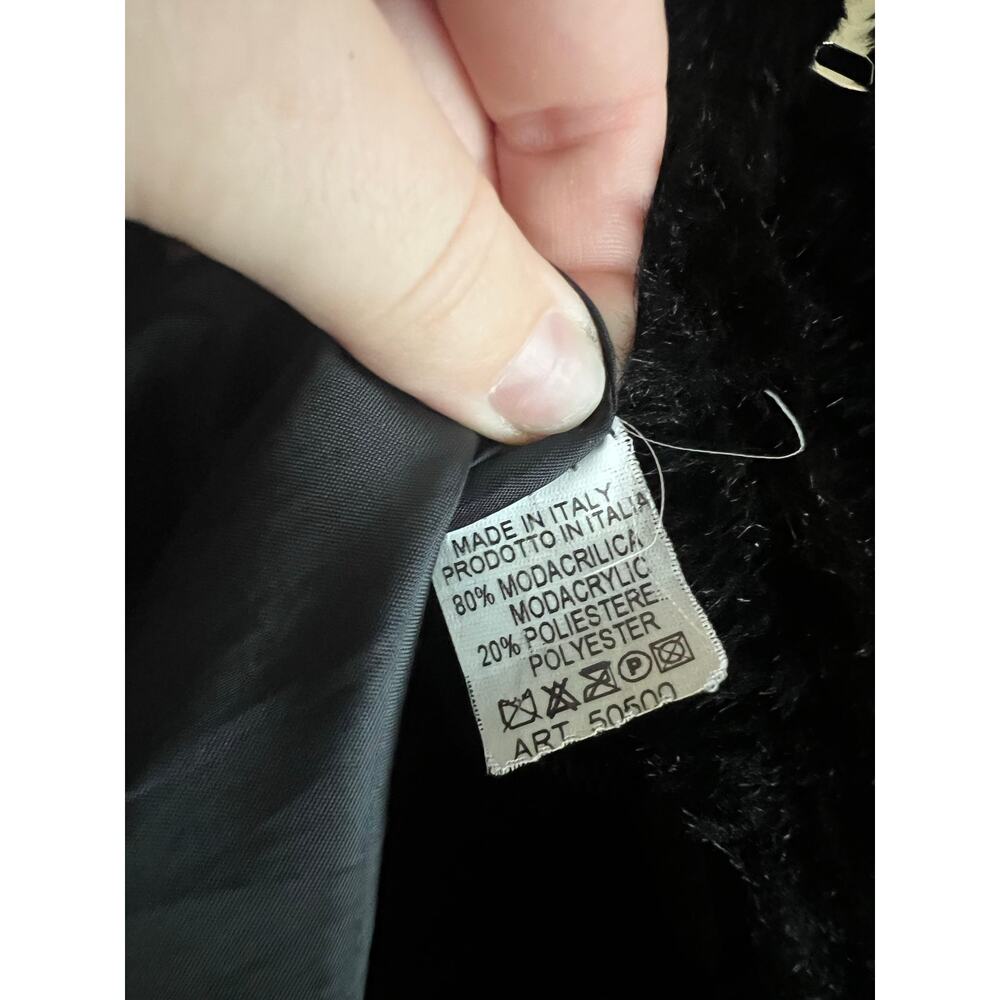 Made in Italy Faux Fur Black Hoodie Zip Up Jacket - Picture 4 of 5
